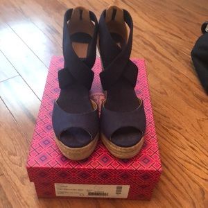 Tory Burch Peep Toe Cork Wedge size 6.5